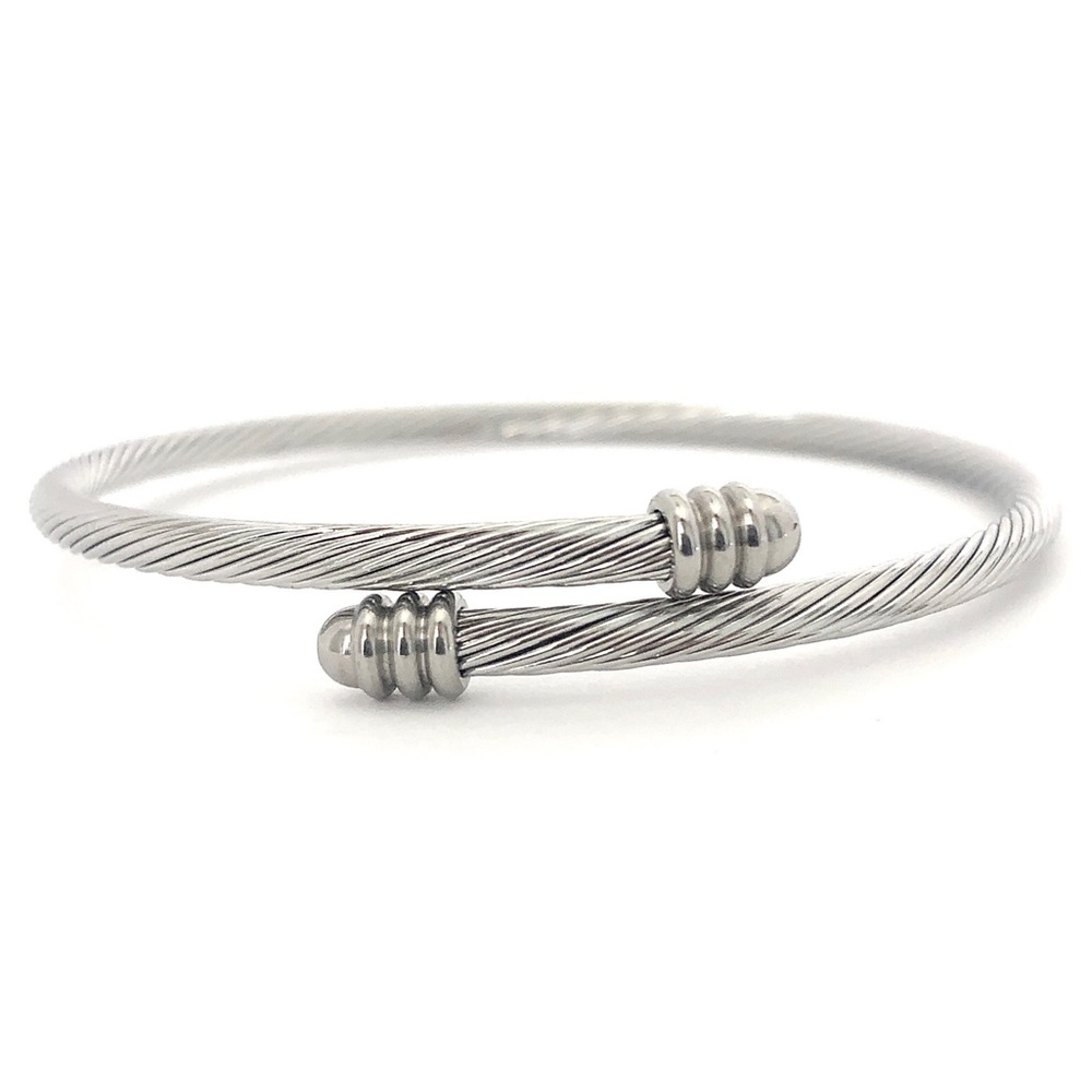 Twisted Cable Bracelet Silver Tone Bypass Style
